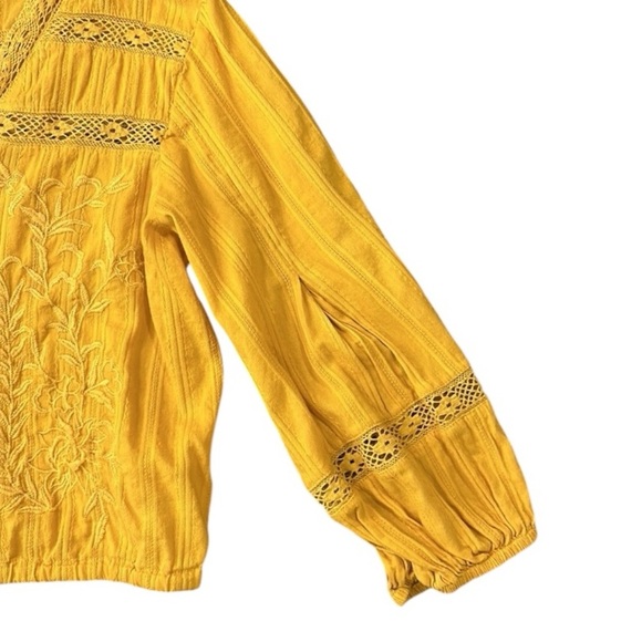 Free People Follow Your Heart Golden Yellow Embroidered Crop Top Size Small - Picture 10 of 12